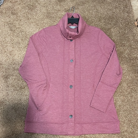 Free Country Mauve Luxe Fleece snap front cardigan size L - Picture 2 of 9